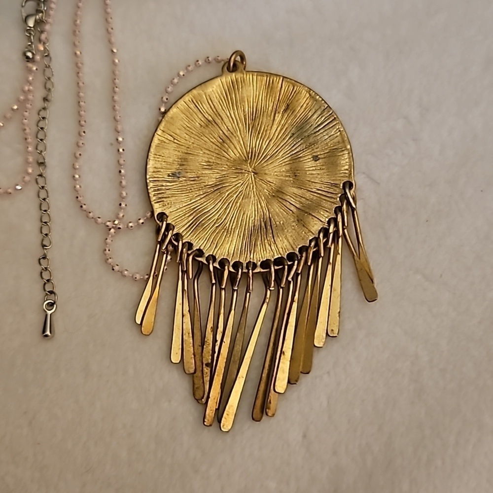 Vintage Hammered Shield Fringe Pendant Chain Festival Necklace - Picture 5 of 5